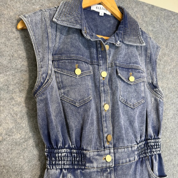 Anthropologie Elliatt Arrangement Denim Jumpsuit Women Small Sleeveless Acid Was - Picture 4 of 12